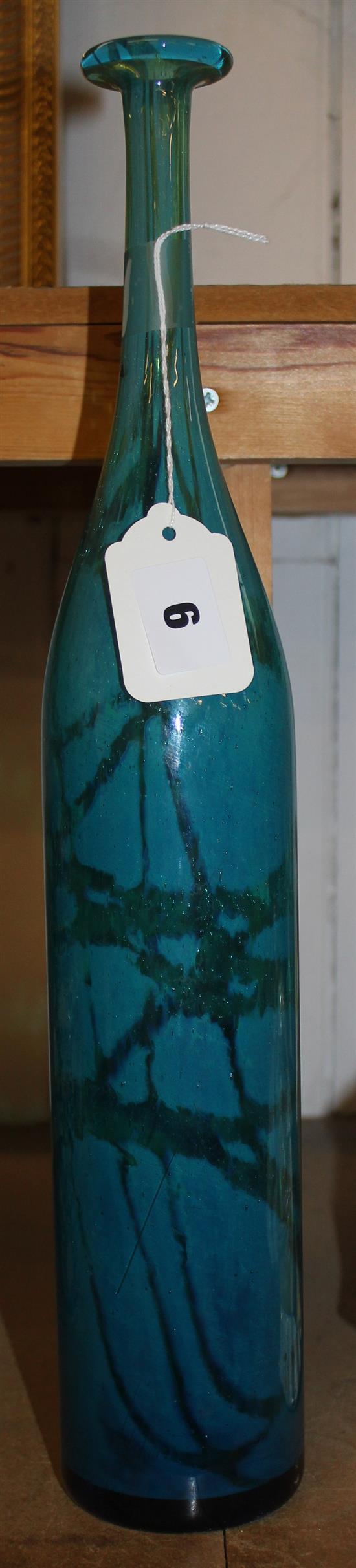 Mdina glass tall bottle vase in variegated blue/green tones